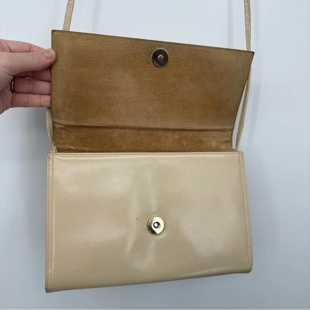 Vintage Saks Fifth Avenue Crossbody Bag Cream Beige Designer Suede